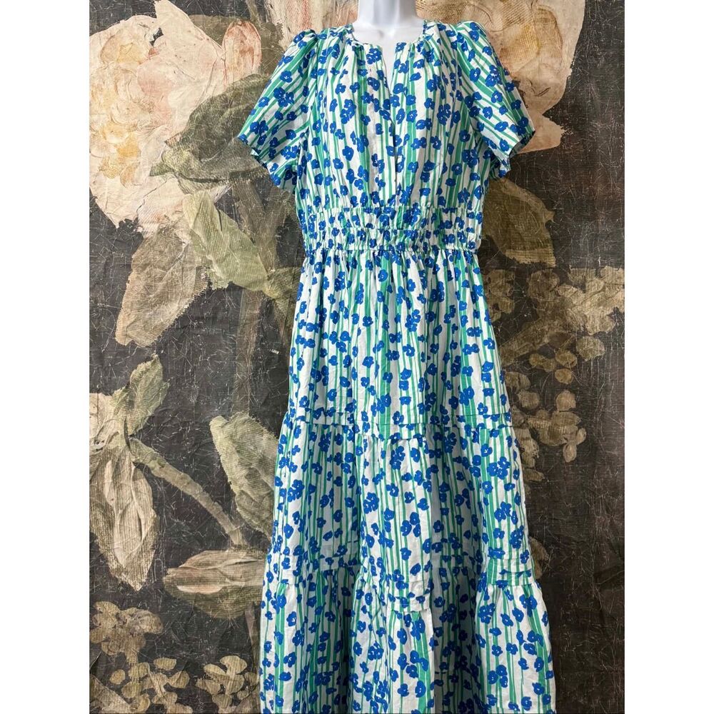 Anthropologie Blue and White Floral Midi Dress - Picture 6 of 7